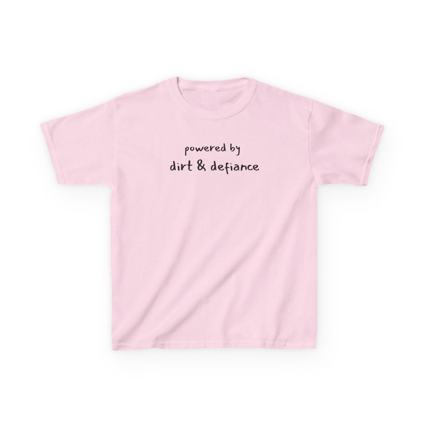 “Powered by Dirt & Defiance” Kid Tee – Chaos in Cotton Form