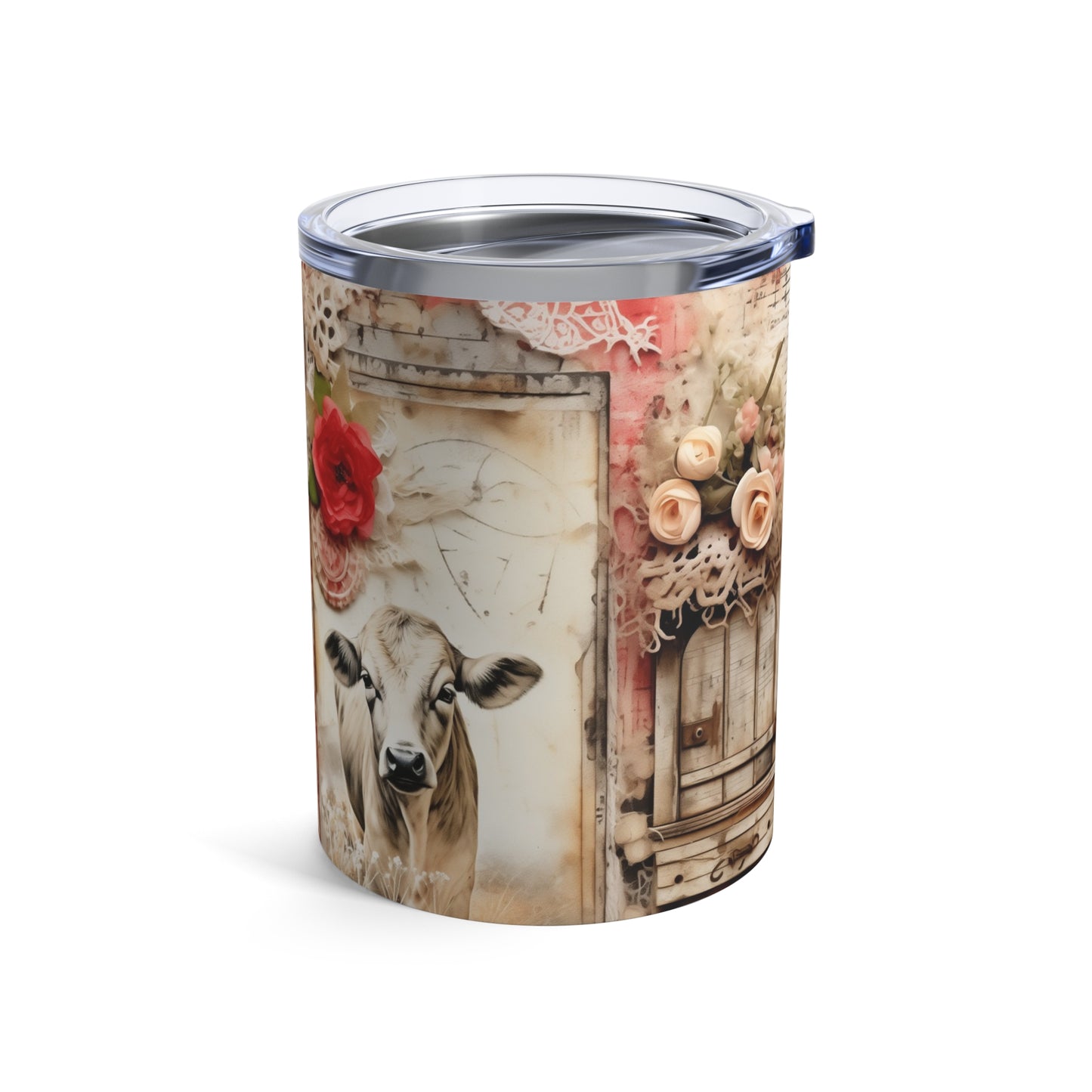 Rustic Bloom 10oz Tumbler – Cow, Lace & Country Grace