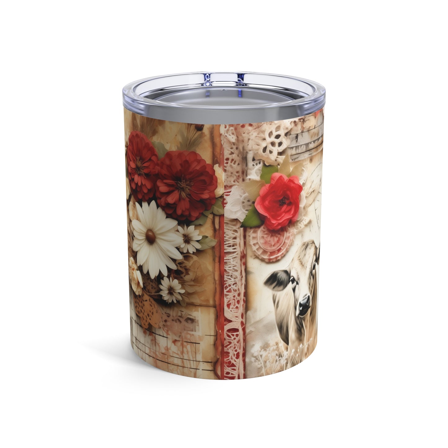 Rustic Bloom 10oz Tumbler – Cow, Lace & Country Grace